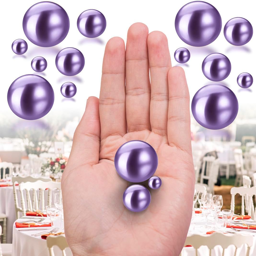 150Pcs Light Purple Polished No Hole Faux Pearl Beads for Vase Filling Decorations, Plastic Pearls Vase Fillers, Table Scatters, Wedding Centerpiece, Home Decor, 8/14/20 mm