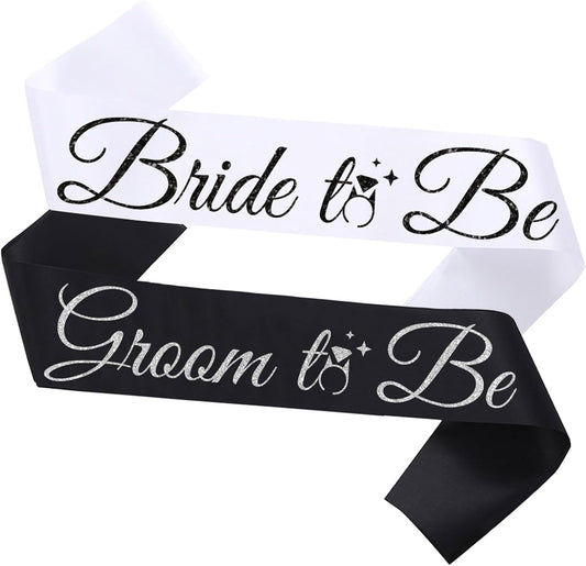 Bride Sash Bachelorette Party Bride and Groom to Be Sash for Bridal Shower Wedding Hen Party Decorations Engagement Gifts,White Black