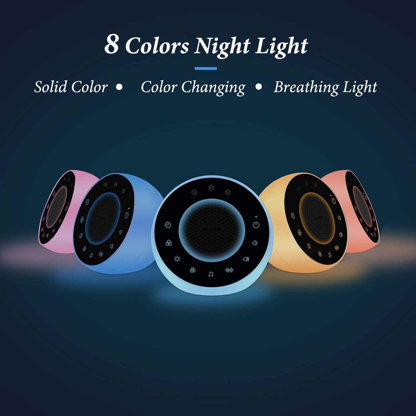 Housbay Glows White Noise Sound Machine, 31 Soothing Sounds, Colored NightLight for Kids & Baby, Small Travel Sleep Machine & Noise Canceling for Sleeping, Relaxation