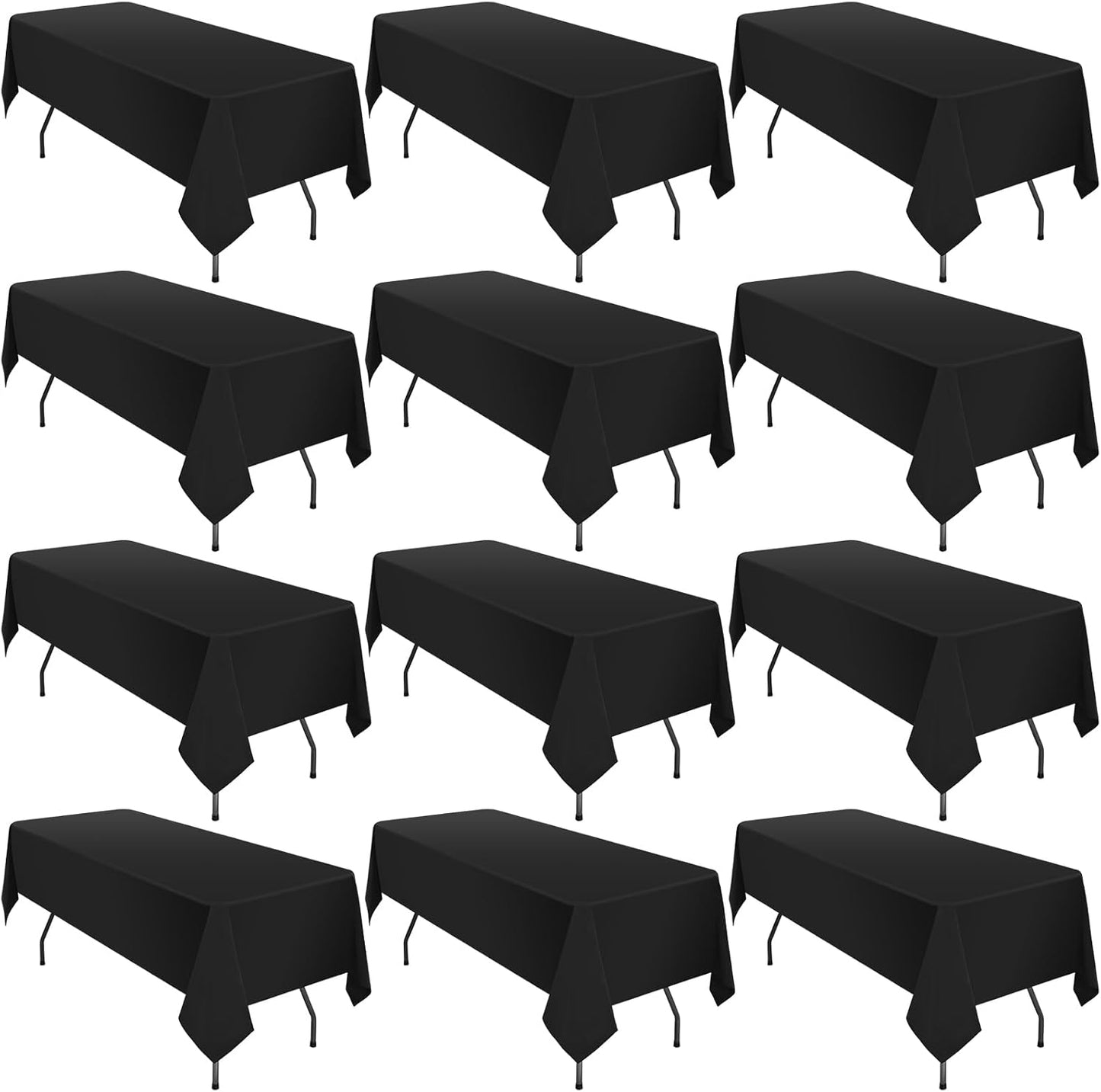 12 Pack 60 x 102 Inch Rectangle Tablecloth, Black Rectangle Tablecloth Polyester for 6 Feet Rectangle Tables, Washable Fabric Table Cloth for Wedding Dining Table Buffet Parties Camping