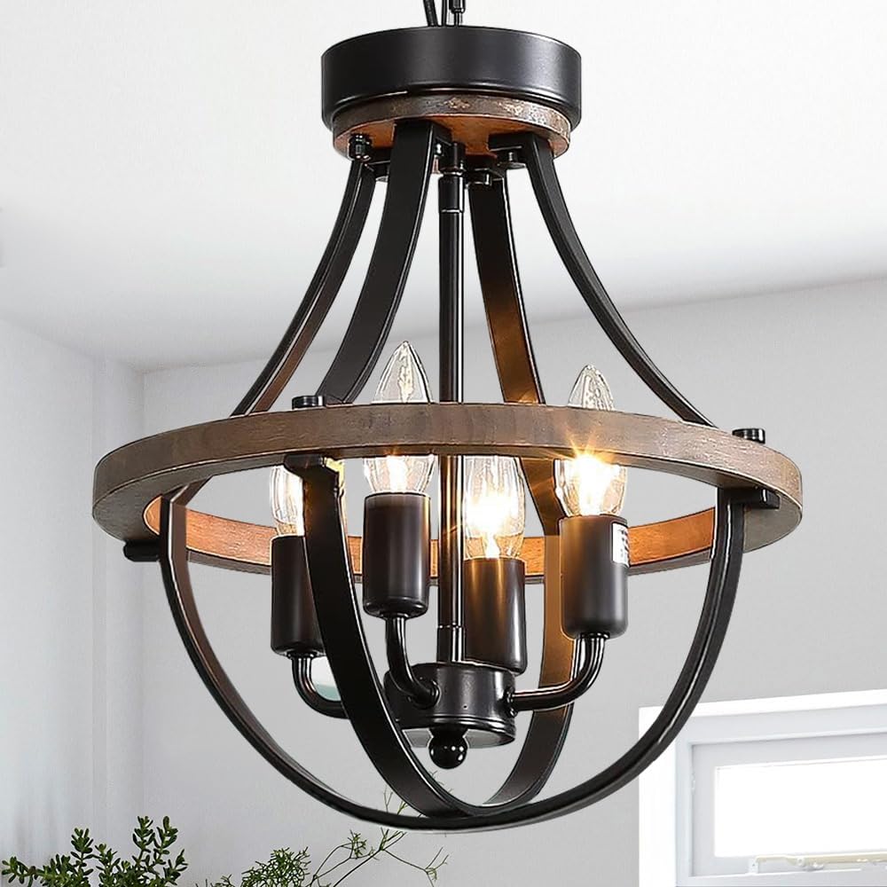 Farmhouse Modern Chandelier,16inch Rustic Vintage Ceiling Hanging Light Fixture, 5-Light Chandeliers for Living Room Entry Dining Room Hallway Foyer Entryway Kitchen Island Bedroom