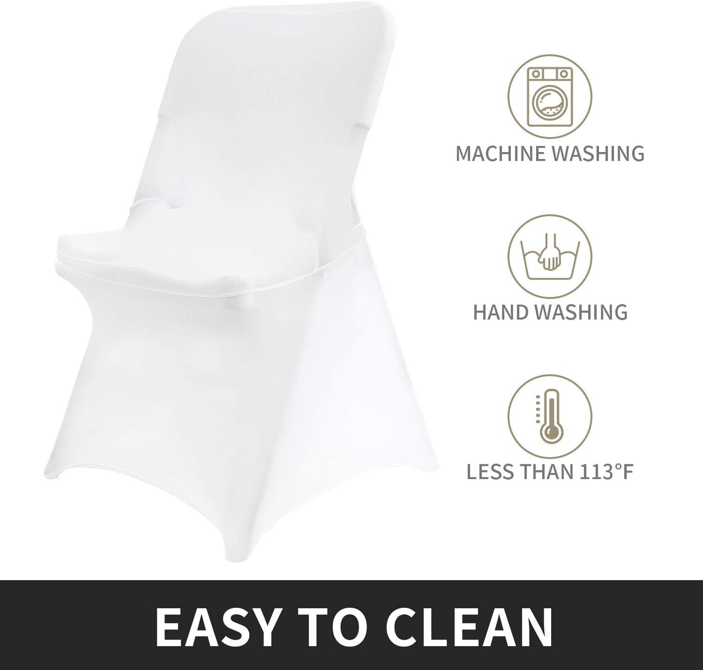Peomeise Stretch Spandex Folding Chair Cover for Wedding Party Dining Banquet Event (White,50pcs)