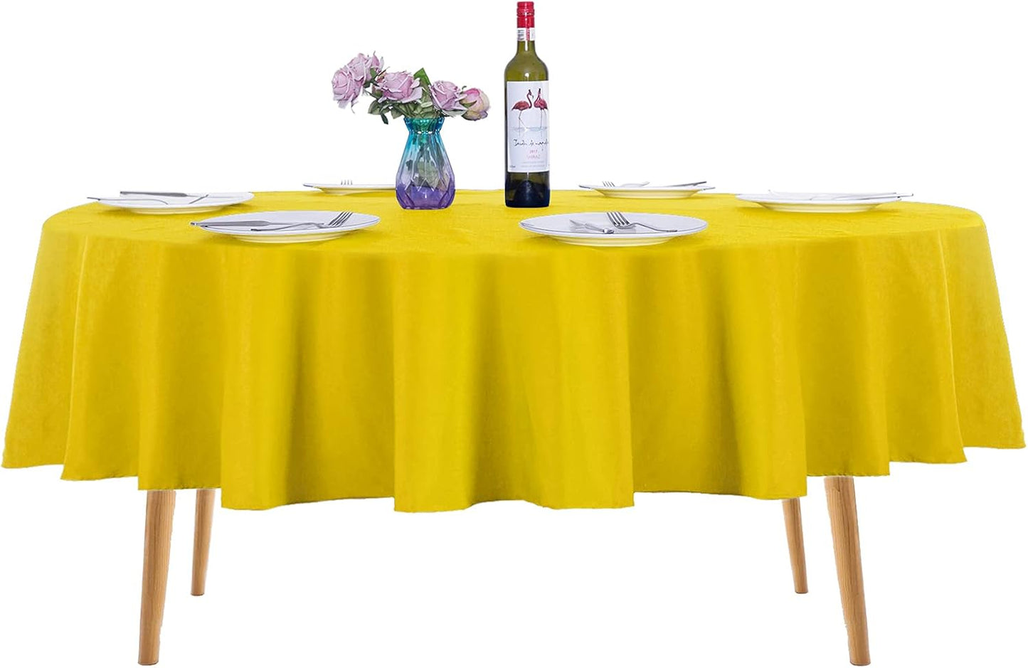 Ascoza 2pack 90 Inch Yellow Round Tablecloth in Washable Polyester Fabric for Wedding/Banquet/Restaurant/Parties