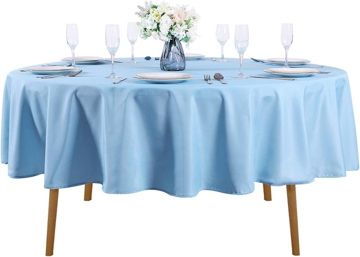 90 inch Round Tablecloth Washable Polyester Table Cloth Decorative Table Cover for Wedding Party Dining Banquet（90 inch,Blue Mist）