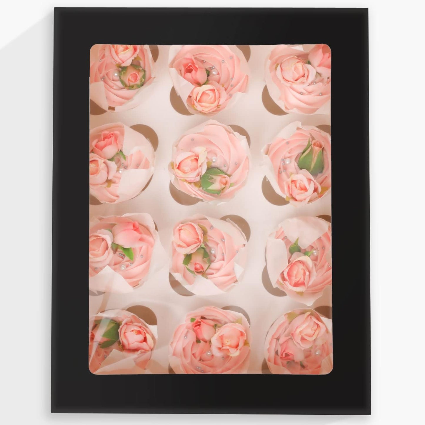 12 Cupcake Containers 20-Packs Black Cupcake Box Cupcakes Carrier, 12 Cupcake Boxes with Window 13"x10"x3.5"（Auto-pop up）