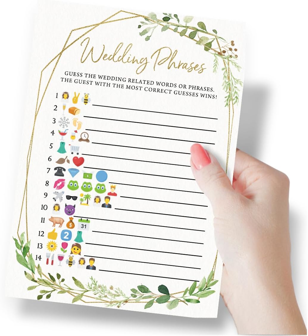 Printed Party Bridal Shower Games – Wedding Phrase Guessing Game, Fun Wedding Shower Activity, Botanical Greenery Theme, for up to 50 Guests