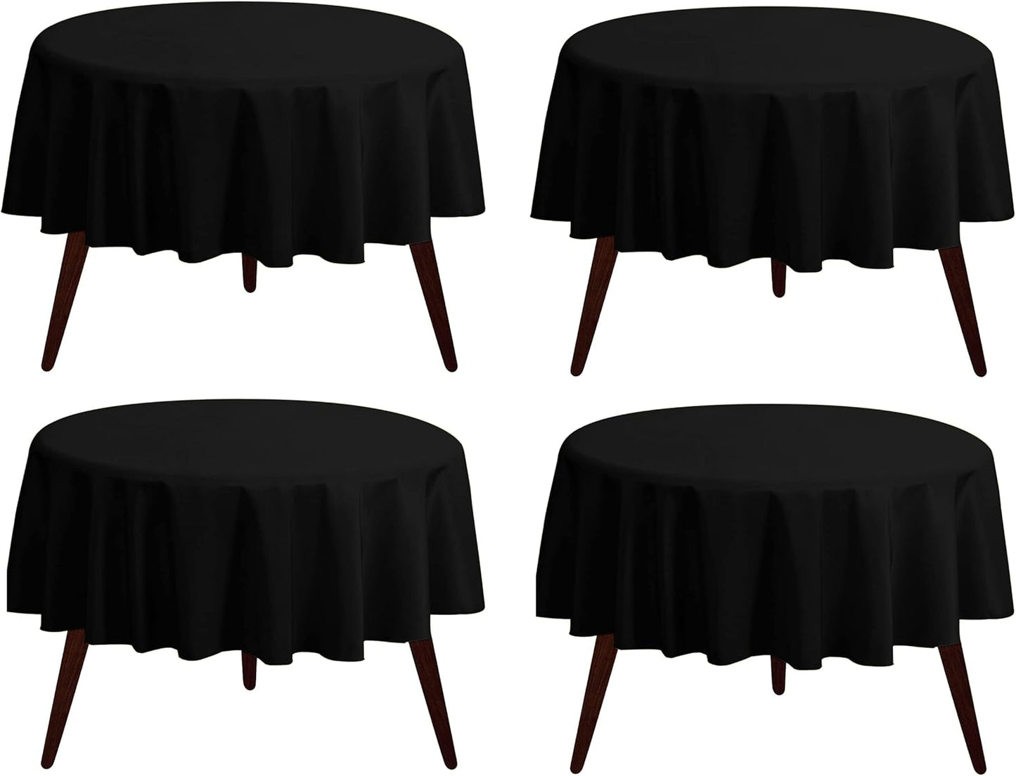 Pomp Black 70" Inch Round Premium Polyester Tablecloth (4 Pack) | Wrinkle + Stain Resistant Easy Care Fabric | Fits Round or Circle Table