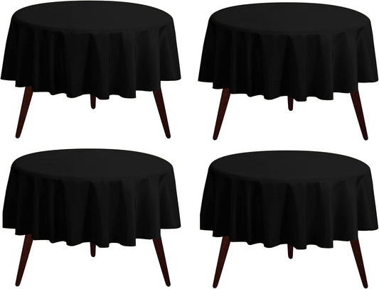 Pomp Black 70" Inch Round Premium Polyester Tablecloth (4 Pack) | Wrinkle + Stain Resistant Easy Care Fabric | Fits Round or Circle Table