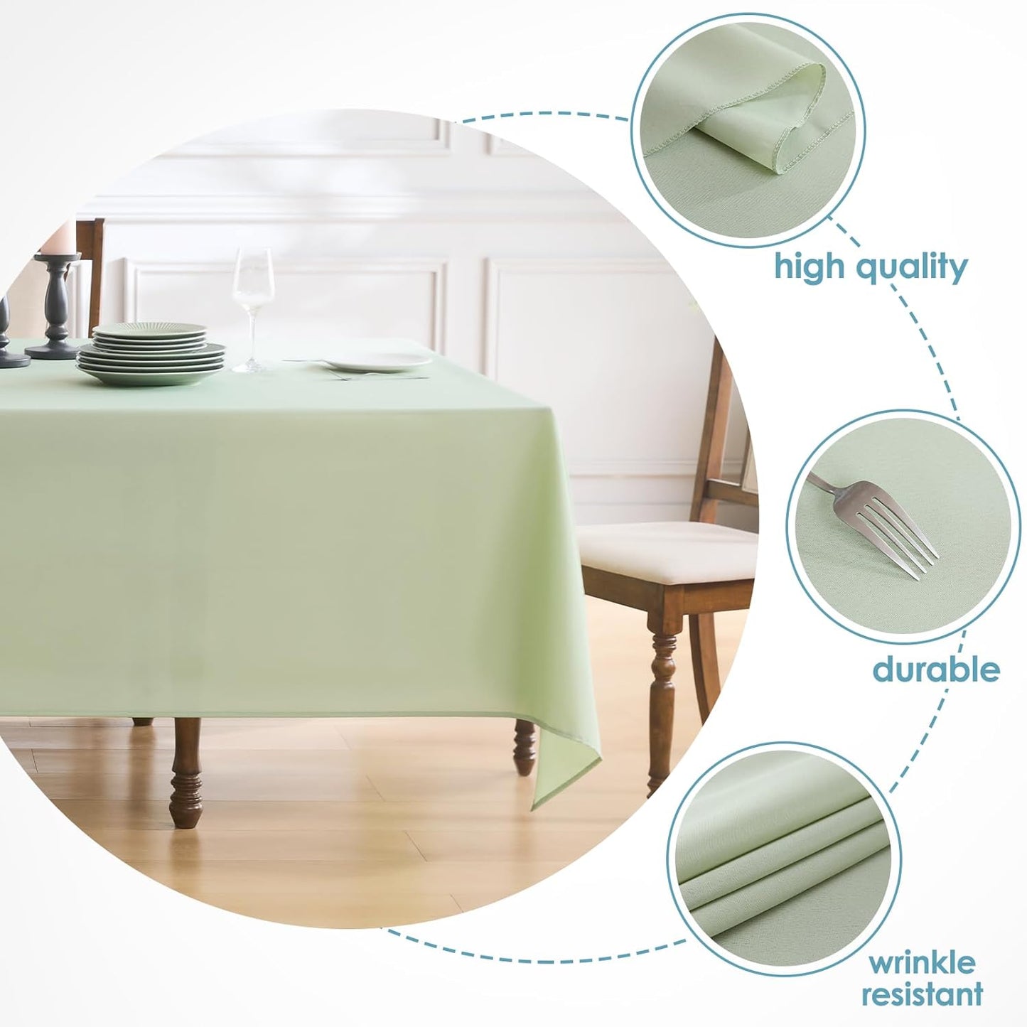 VidaFete Tablecloth 6 Pack 90 * 132inch Rectangle Table Cloth Polyester,Stain Wrinkle Resistant Polyester Dining Table Cover for Kitchen Dinning Party Wedding Rectangular Buffet Decoration(Sagegreen)