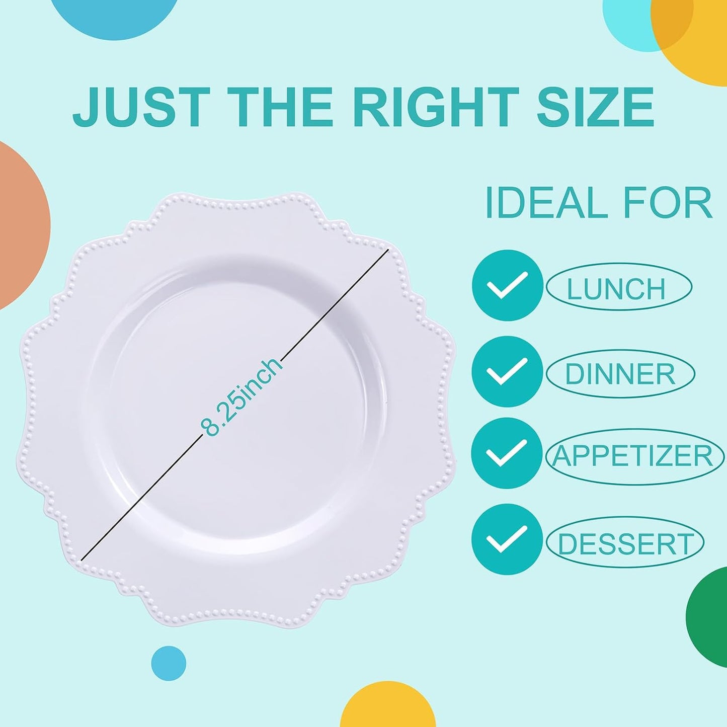 COLOSUS 100pcs 7.5 Inch White Plastic Dessert Plates,Heavy Duty Disposable Appetizer Plates,Premium Plastic Salad Plate,Fancy Disposable Cake Plate for Party, Wedding and Everyday Use
