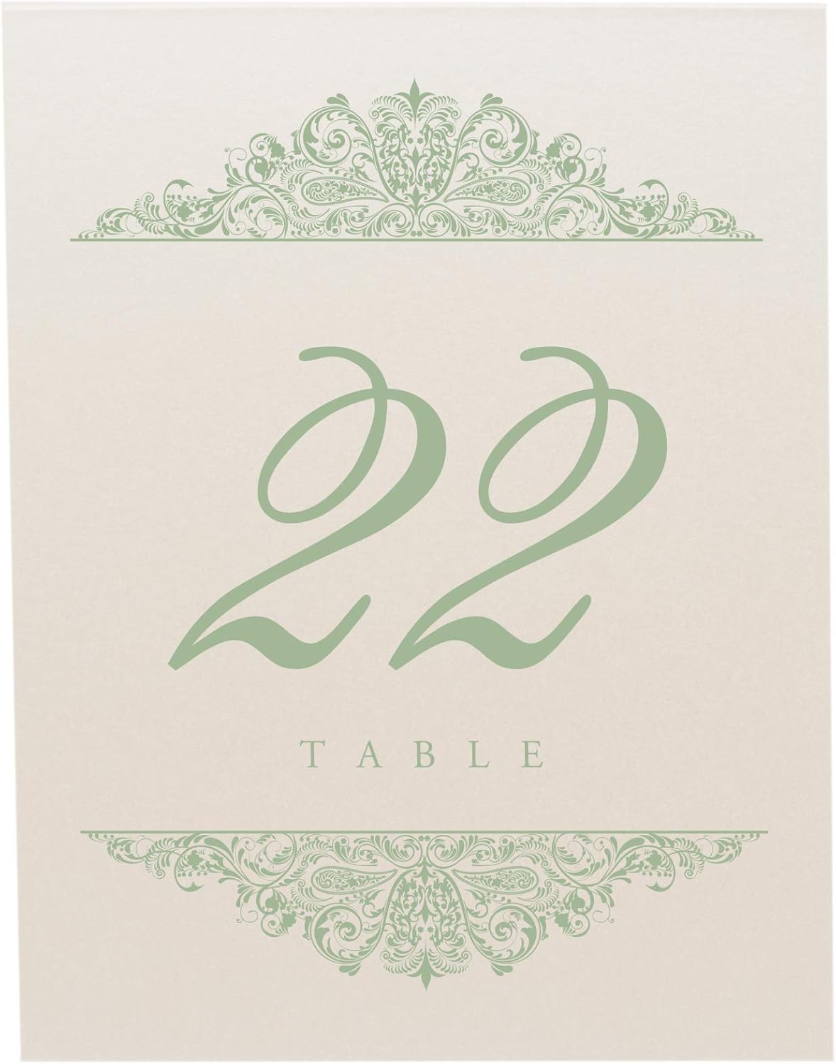 Paisley Wedding Table Numbers (Select Color/Quantity), Champagne, Sage, 1-80, Double Sided, Tent or Use in a Stand, Great for Parties & Restaurants - Made in the USA