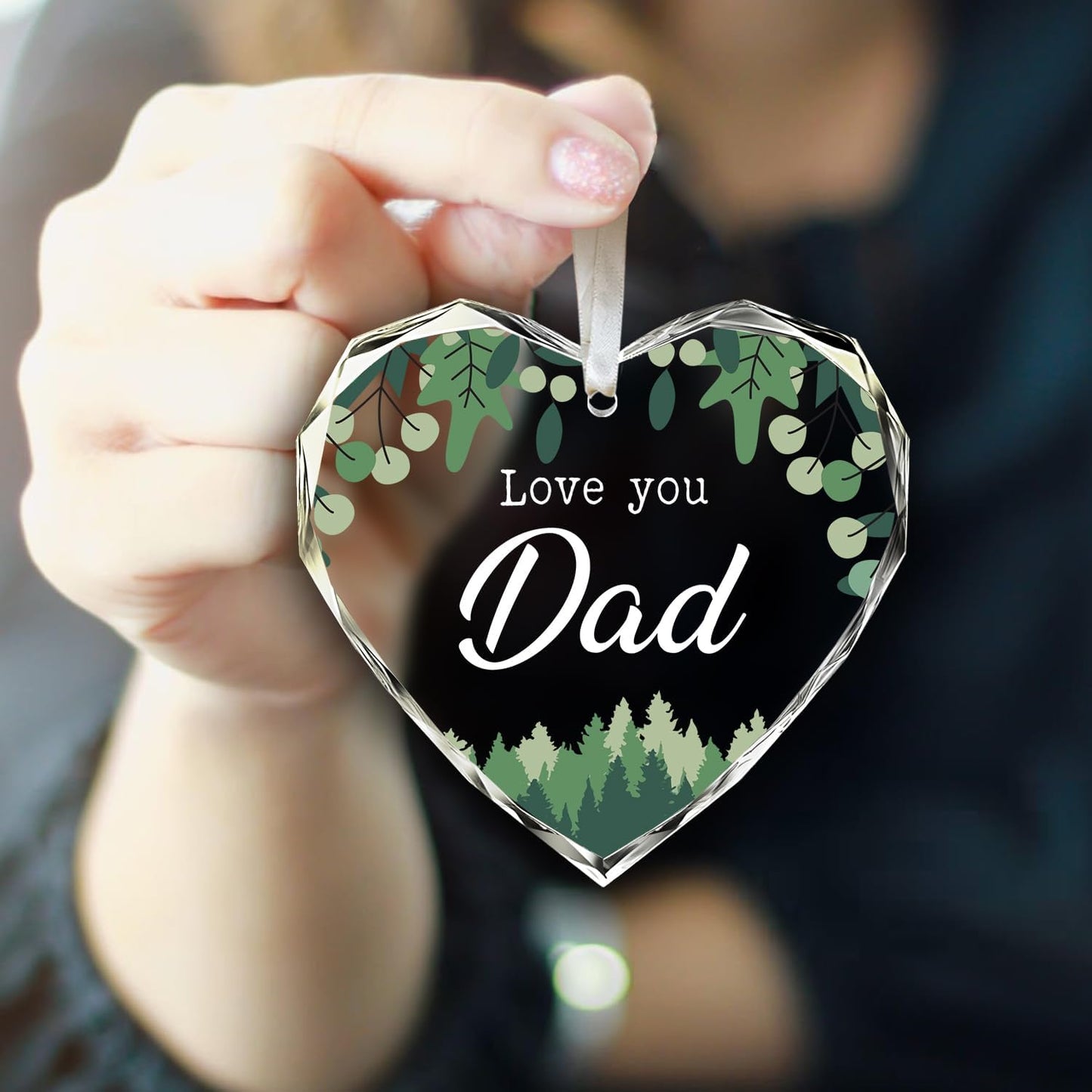 NewEleven Gifts for Dad, Love You Dad Gift Keepsake, Father Birthday Gift, Fun Birthday Gifts for Papa from Daughter, Son - Glass Heart Christmas Ornament