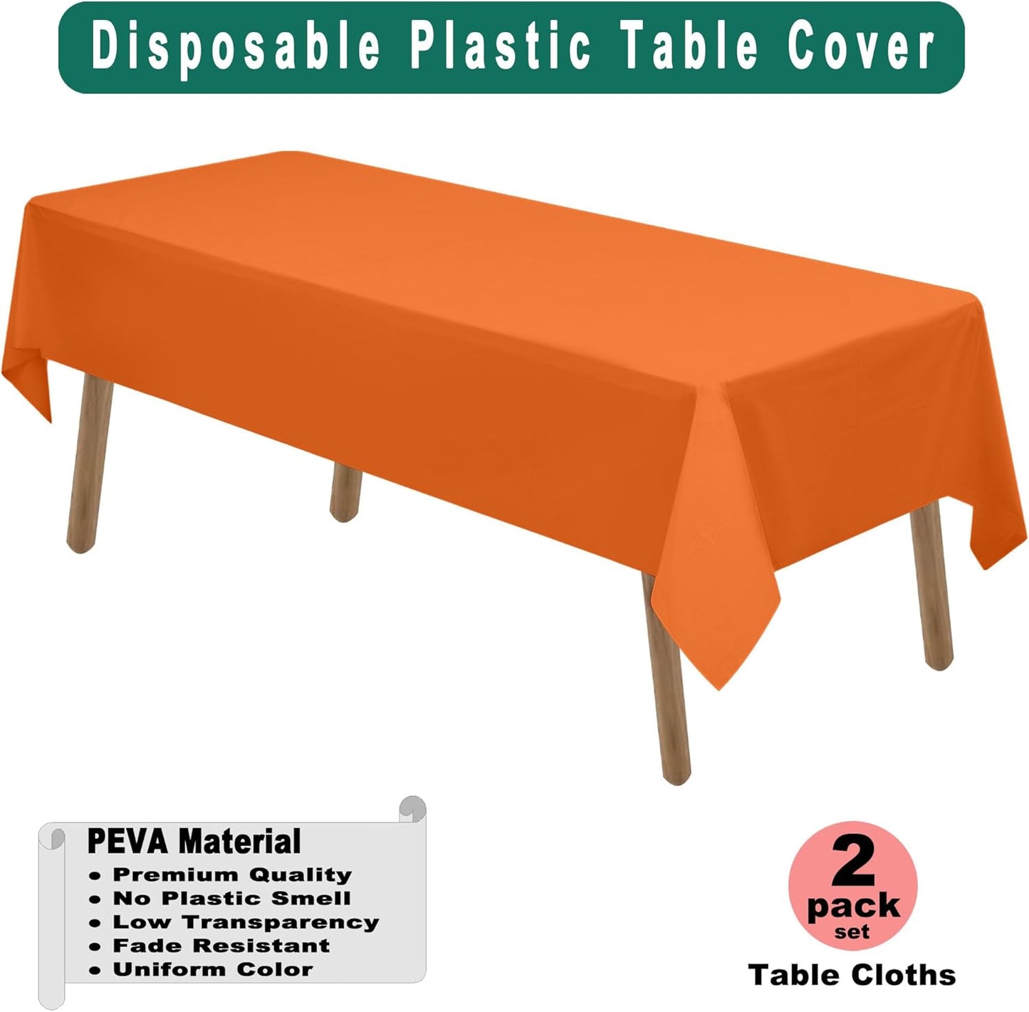 PARTY ULYJA Orange Plastic Tablecloths 2 Pack Disposable Table Covers 54 x 108 Inch PEVA Fall Colors Table Cloths for BBQ Picnic Birthday Wedding Parties 8 ft Rectangle Table Use