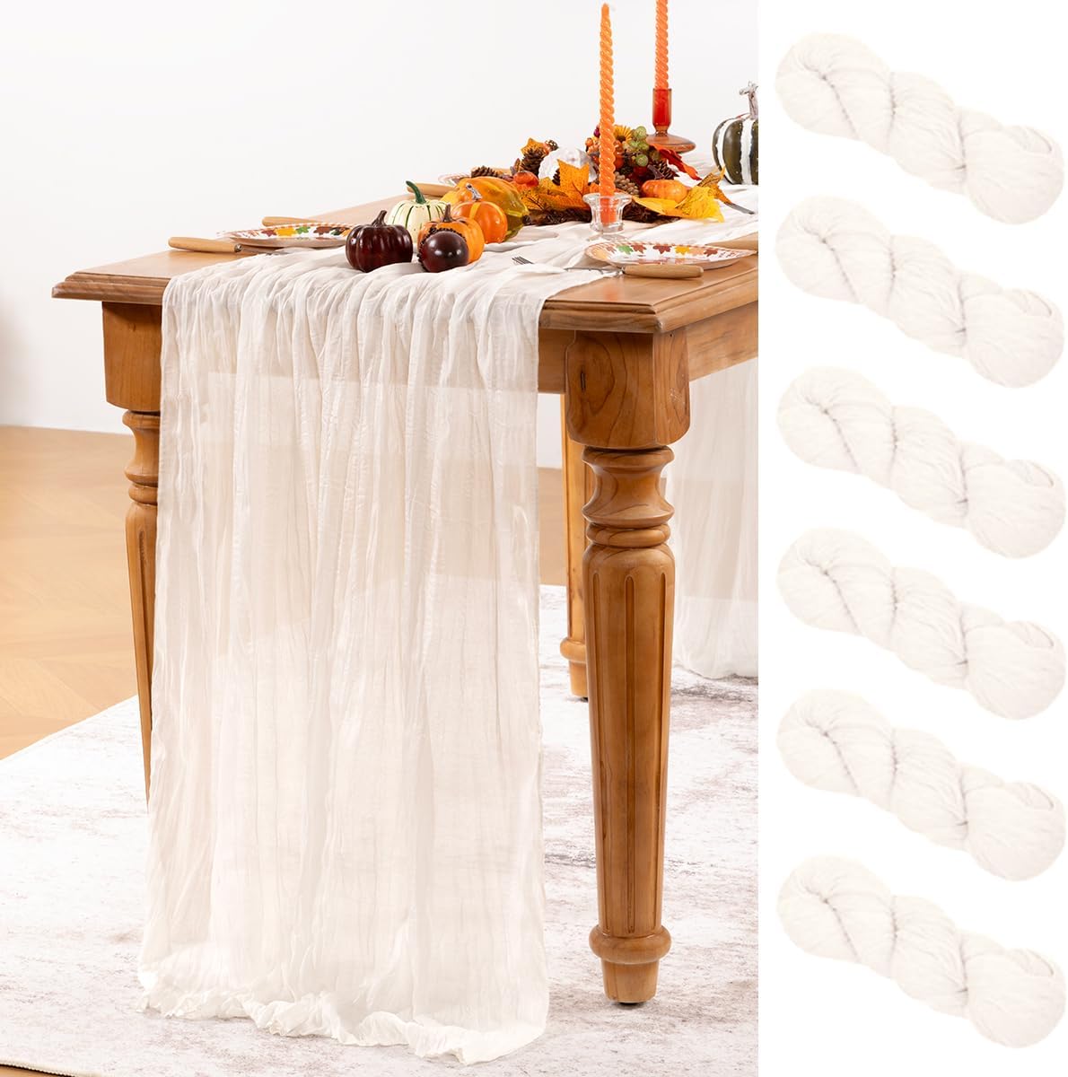 Ivory White Cheesecloth Table Runner 6 Pack Fall Table Runners Boho Gauze 120 Inches White Cheese Cloth Fall Table Decorations for Thanksgiving Weddings Bridal Baby Shower
