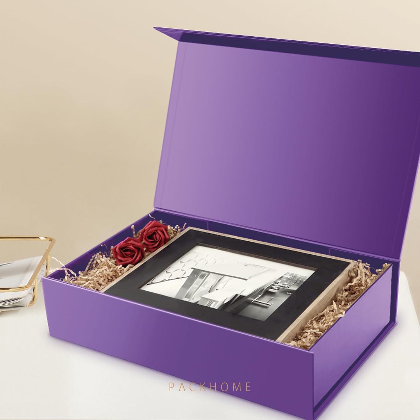 PACKHOME 6 Extra Large Gift Boxes 17.5x11.3x4.3 Inches, Sturdy Shirt Boxes with Magnetic Lids for Clothes and Large Gifts (Glossy Purple)