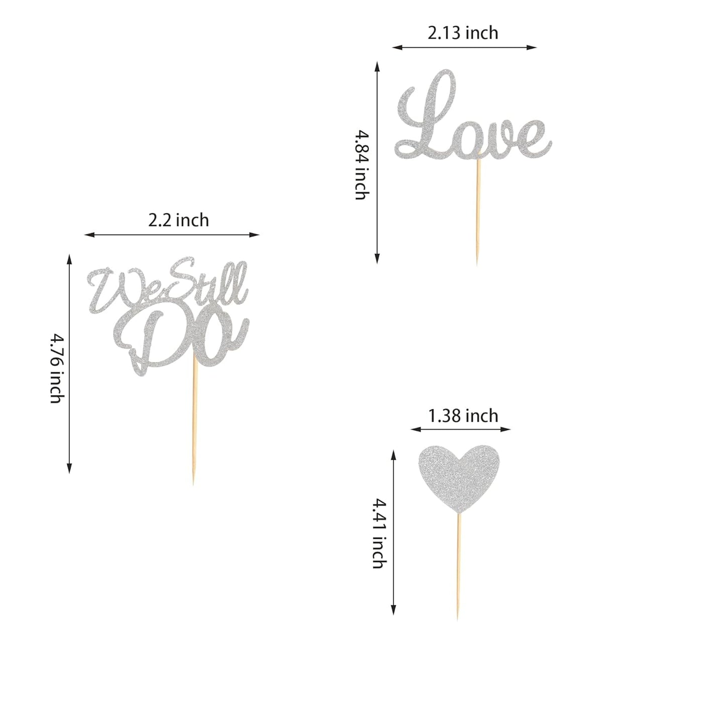 24Pcs We Still Do Cupcake Toppers Glitter Love Heart Marriage Anniversary Cupcake Picks Bridal Shower Wedding Engagement Birthday Cake Decorations Supplies - Silver Glitter