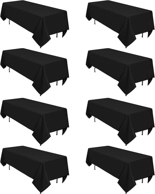8 Pack Black Tablecloths 60 x 102 Inch Rectangular Table Cloths for Rectangle Tables 6ft, Wrinkle Resistant Black Table Cloth Washable Polyester Fabric for Buffet Wedding Party Banquet