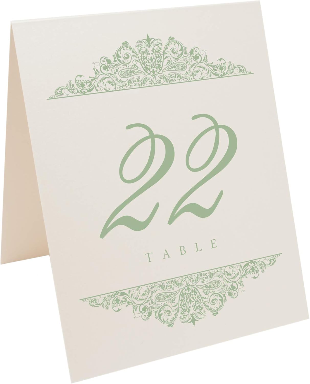 Paisley Wedding Table Numbers (Select Color/Quantity), Champagne, Sage, 1-175, Double Sided, Tent or Use in a Stand, Great for Parties & Restaurants - Made in the USA