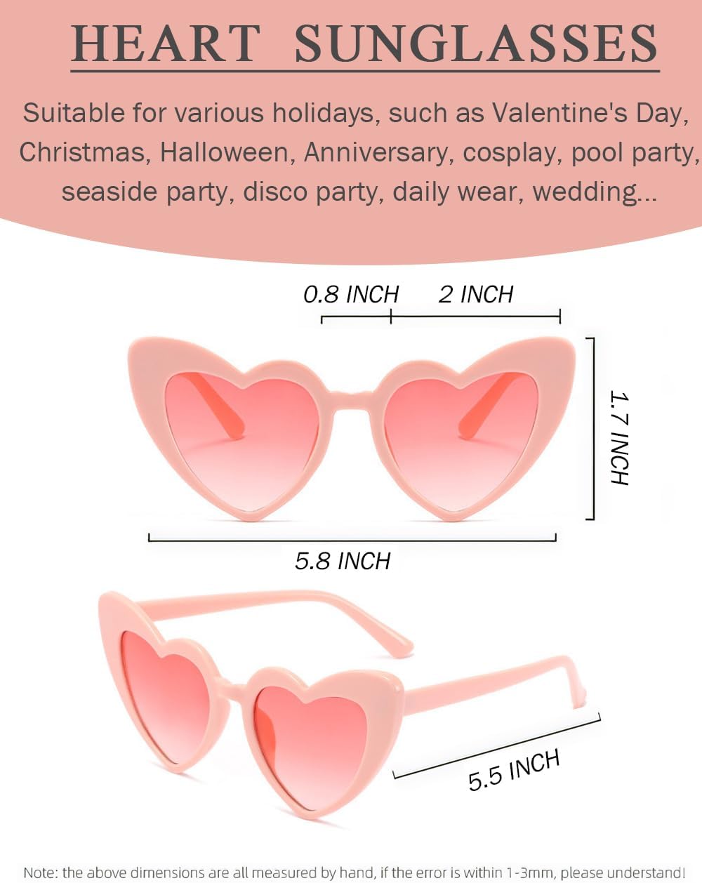 8 Pack Heart Sunglasses Vintage Cat Eye Heart Glasses Retro Bachelorette Bride Sunglasses Bulk for Women