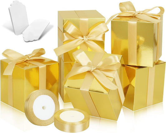 50 Pack Small Gift Boxes, 4x4x4 Favor Boxes Gold Paper Gift Boxes with Lids for Presents, Crafting, Cupcake Boxes, Gifts, Candy Boxes for Wedding Party Bridal Shower Baby Shower Favors