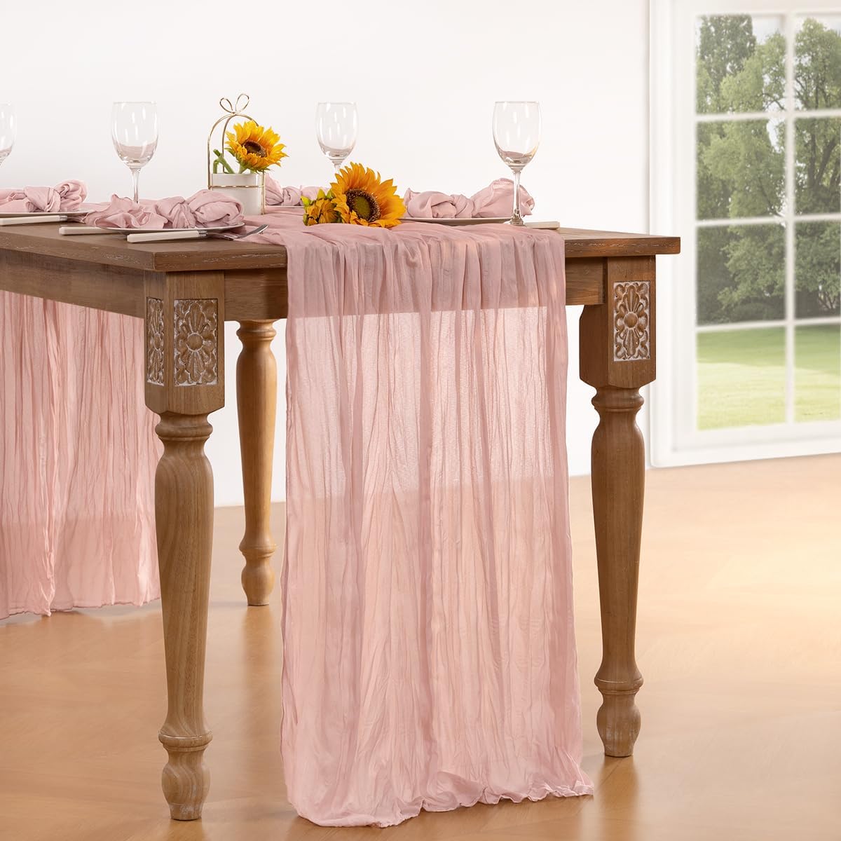 Pink Cheesecloth Table Runner 4 Pack Fall Table Runners Boho Gauze 120 Inches Light Pink Cheese Cloth Fall Table Decorations for Thanksgiving Wedding Bridal Girl Baby Shower Sweet 16 Party