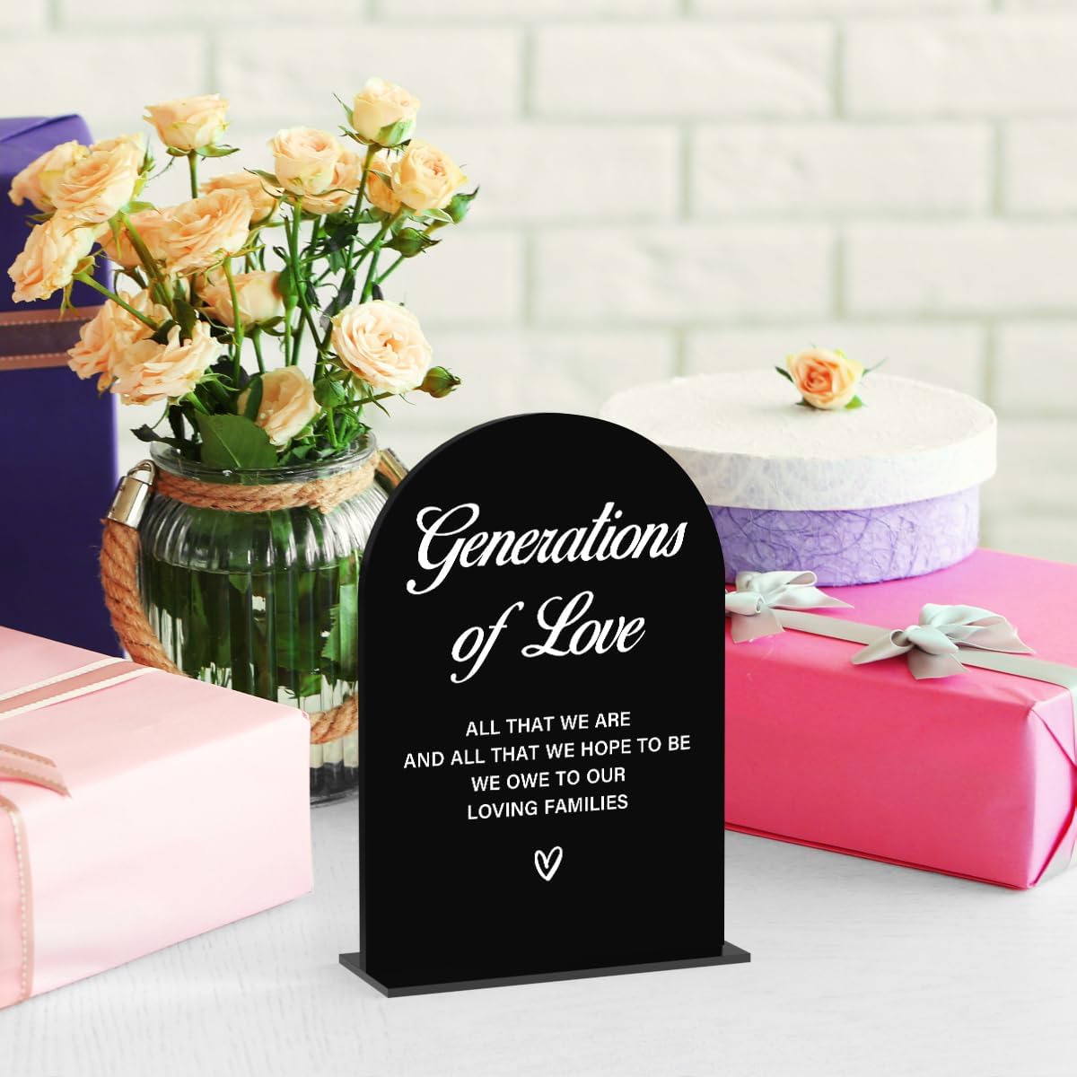 Acrylic Wedding Sign Generations of Love Sign for Wedding Wedding Signs for Ceremony Modern Calligraphy Arch Acrylic Table Top Sign for Wedding Reception and Event Party Table(black）