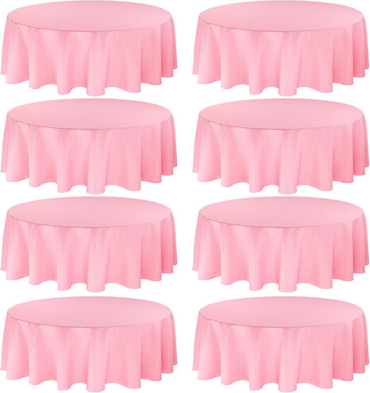 8 Pack Premium Round Tablecloth 90 Inch Pink Round Table Covers Bulk Washable Polyester Fabric Round Table Clothes for Wedding Party Reception Banquet Buffet Restaurant (Pink, 90 Inch)