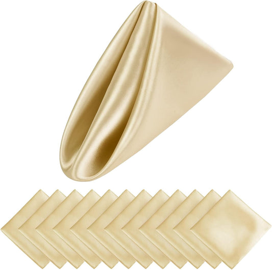 Aneco 12 Pieces Satin Napkin Square 20 x 20 Inches Dinner Napkins Weddings Party Napkin Soft Table Napkins for Romantic Weddings Party Dinner Decoration (Champagne)