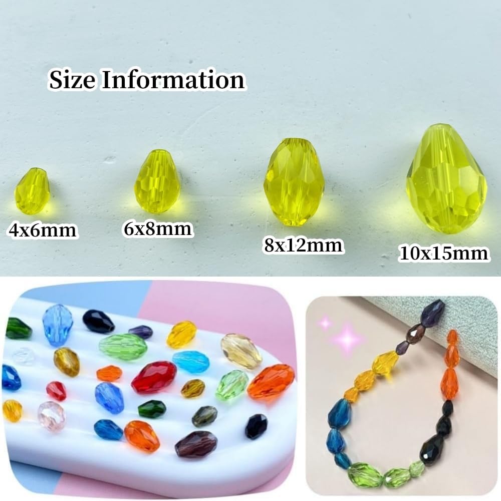 50pcs 10x15mm Teardrop Crystal Glass Beads Vertical Hole Faceted Glass Teardrop Spacer Beads for Bracelets Necklace Earring DIY Jewelry Making Craft(Gold Yellow)