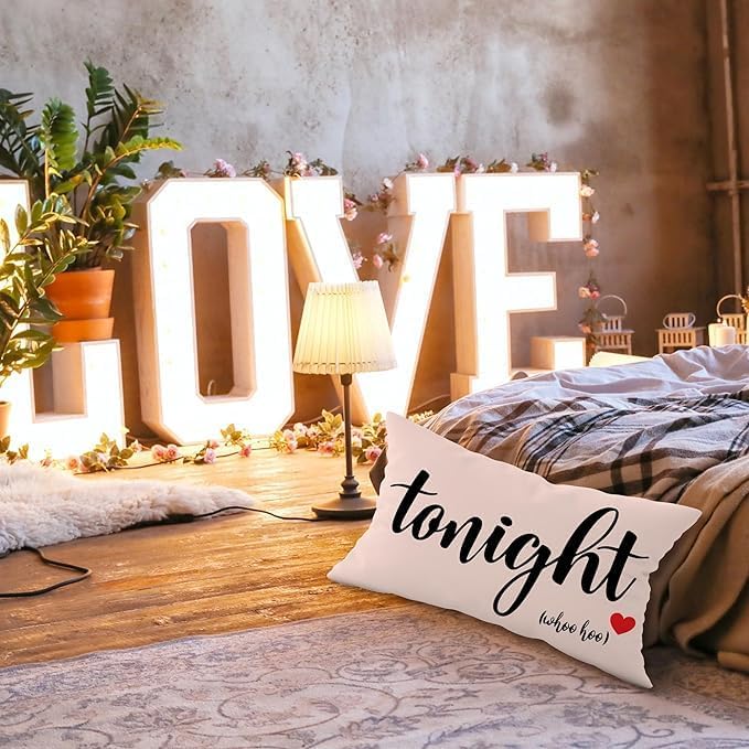 Mancheng-zi Funny Couples Reversible Soft Pillow Cover, Wedding Anniversary Bridal Shower Gifts, Gift for Couples, Anniversary, Wedding, Engagement, 16X24 Inch Flannel Cushion Cover for Couch (White)