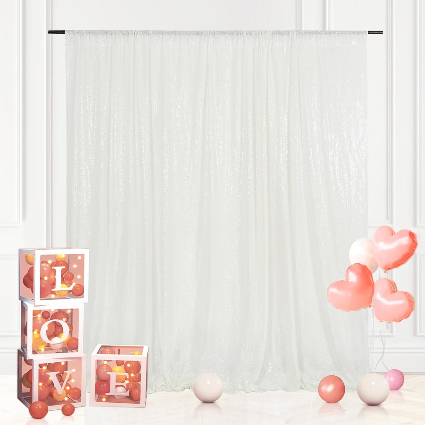 Eternal Beauty White Sequin Backdrop, 5x7 Ft Glitter Background Curtains for Christmas Shimmer Photography Party Wedding Birthday Back Drop Decor