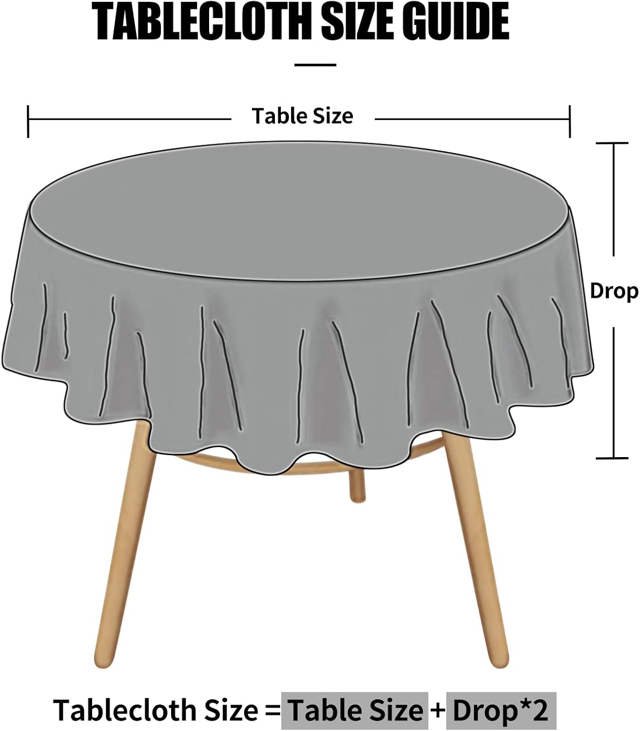 Smiry Round Table Cloth, Waterproof Heavy Duty Vinyl Tablecloths, Wipeable Washable Table Cover for Kitchen and Dining Room (Grey, 60" Round)