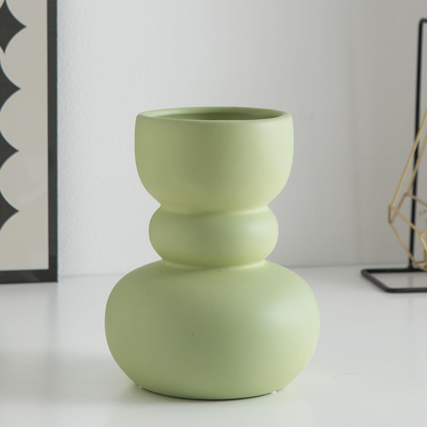 Ceramic Vase Green Modern Dried Flower Vase, Matte Pampas Flower Vases, Boho Home Decor for Centerpiece Wedding Dinner Table Party Living Room Office Bedroom, Housewarming Gift