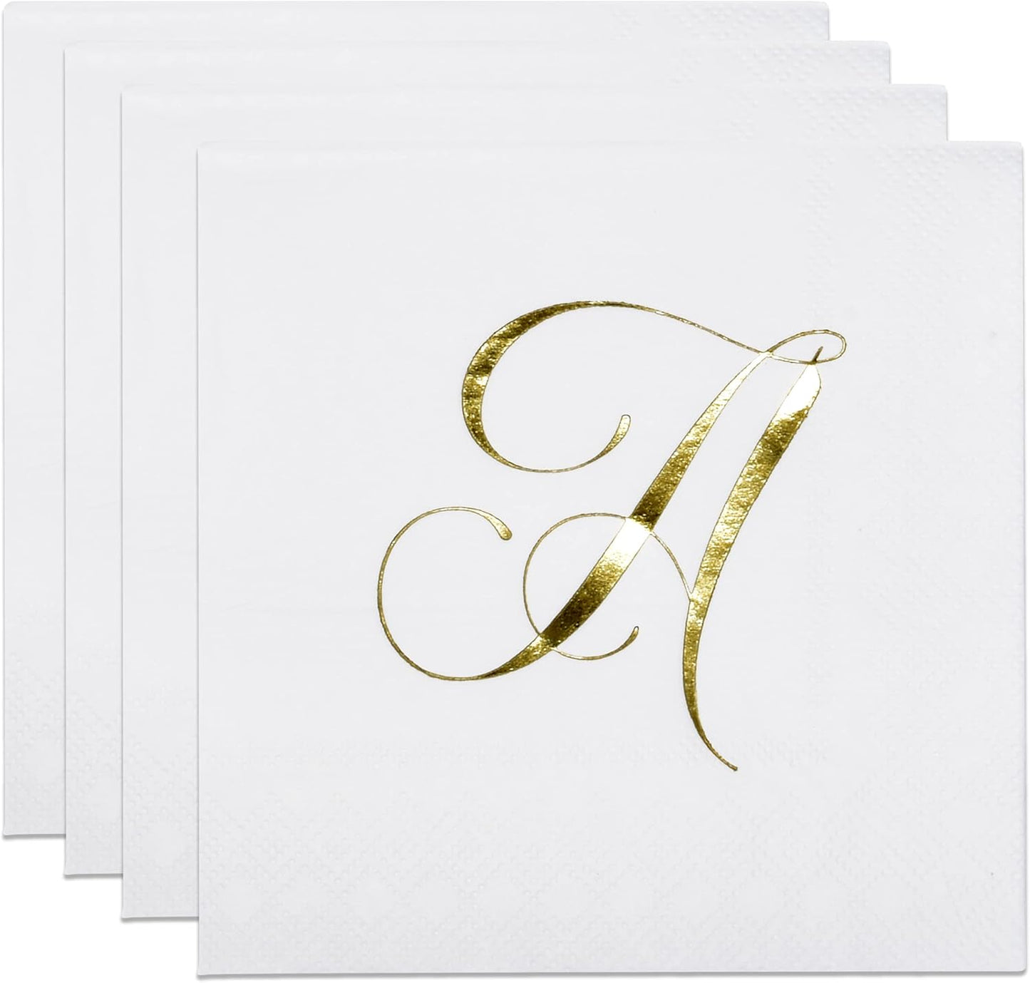 Gift Boutique 100 Gold Letter A Monogram Cocktail Napkins Disposable Paper Pack Elegant Metallic Golden Foil Hand Napkin for Powder Room Wedding Holiday Birthday Party Baby Shower Decorative Towels