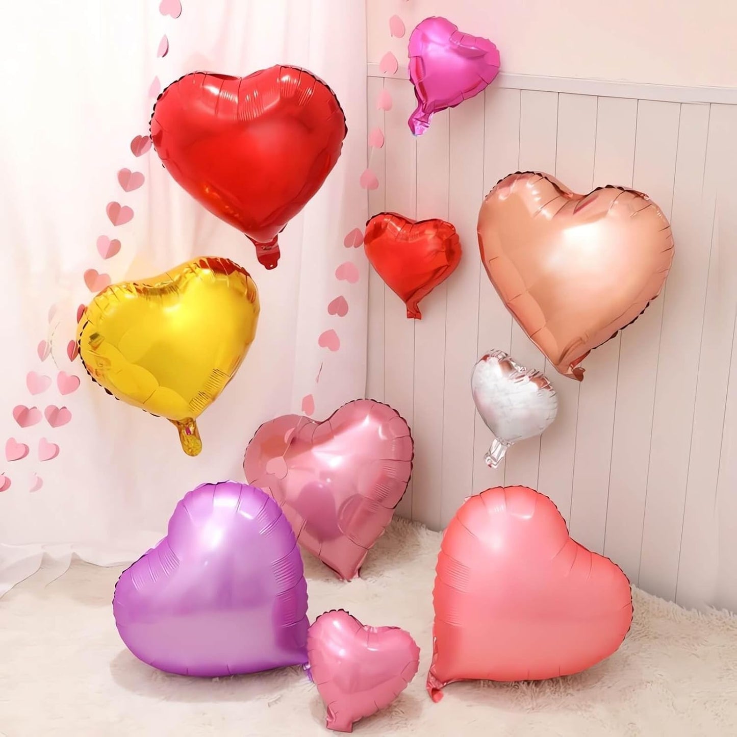 Rose Gold Heart Shaped balloons Pack of 12,18 Inch Silver Love Valentine Balloons Pink Heart Romantic Balloons For Valentines Day Propose Marriage Wedding Bridal Shower Engagement Party Decorations