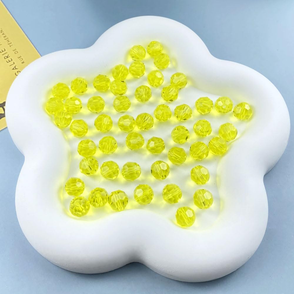 200 PCS 6mm Crystal Glass Beads Round Multiple Faceted Loose Spacer Glass Beads for DIY Handcrafte Bracelet Necklace Earring Jewelry Making(Lemon Yellow)