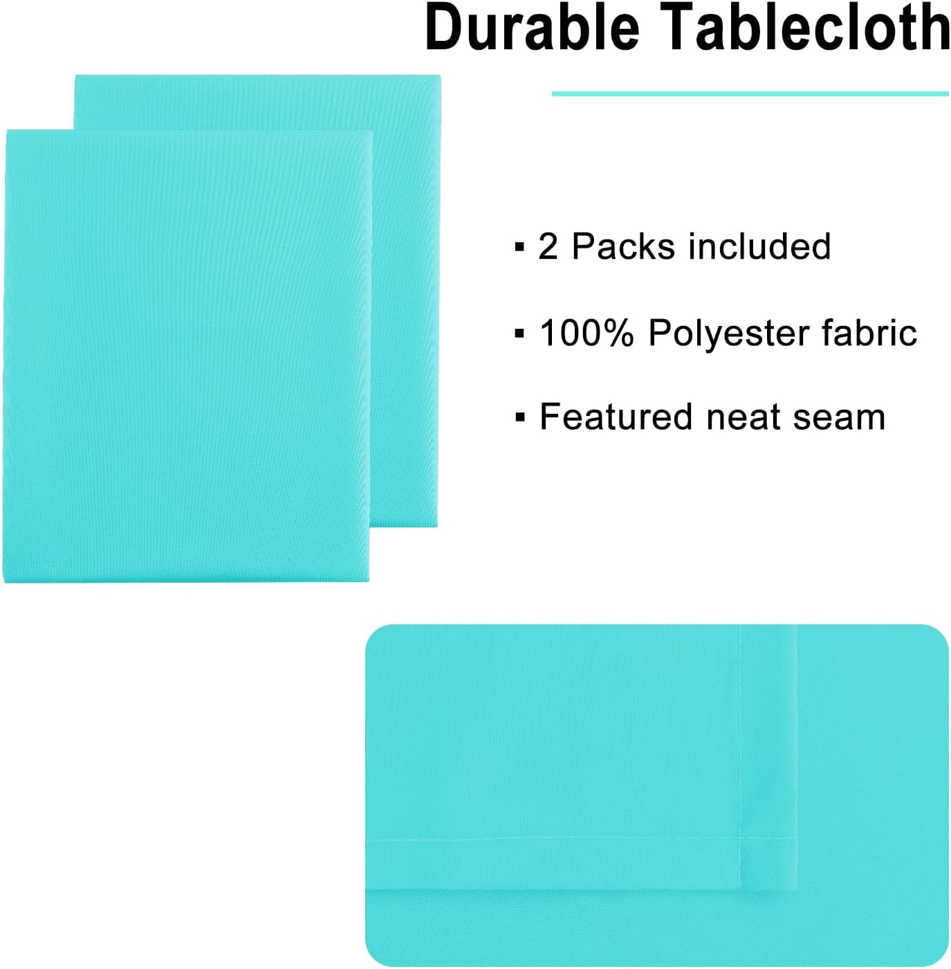 Hiasan 2 Pieces Solid Rectangle Tablecloth - Waterproof and Spillproof Washable Polyester Fabric Table Cloth for Kitchen and Dining Room, Aqua, 90 x 156 Inch