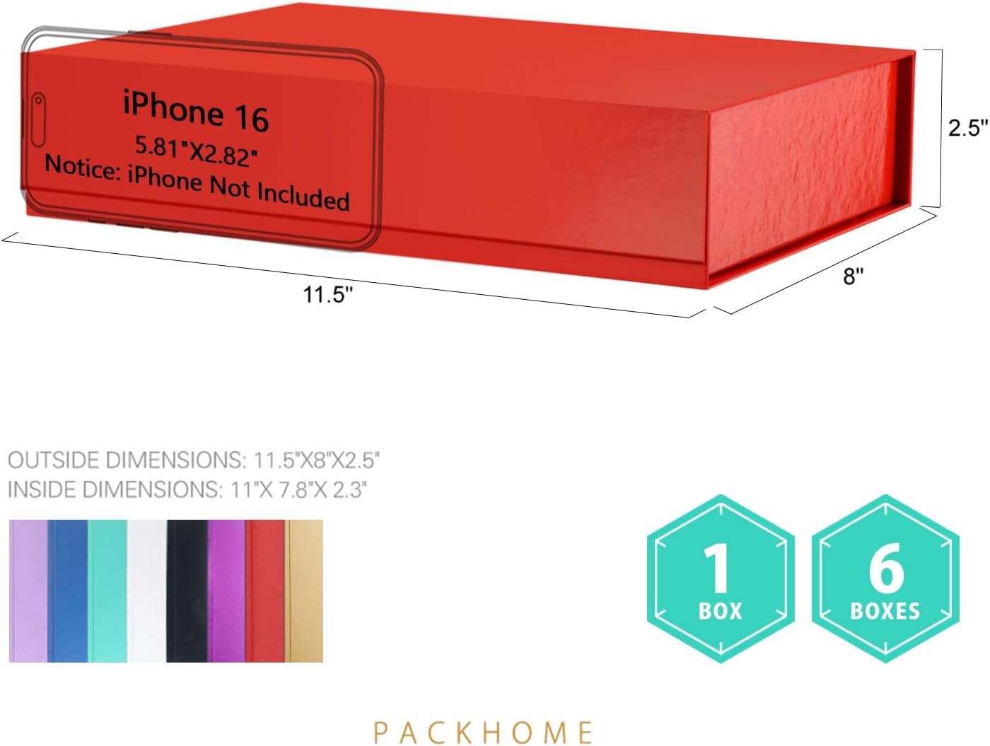 PACKHOME 6 Gift Boxes 11.5x8x2.5 Inches, Sturdy Shirt Boxes with Magnetic Lids for Multiple Occasions (Glossy Red)