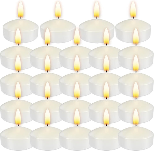 Aignis 24pcs Floating Discs Wax Candles, Burning Time 4+ Hours, 2 Inch Unscented Dripless, White Set for Wedding/Birthday/Celebration/Party/Holiday/Home Décor