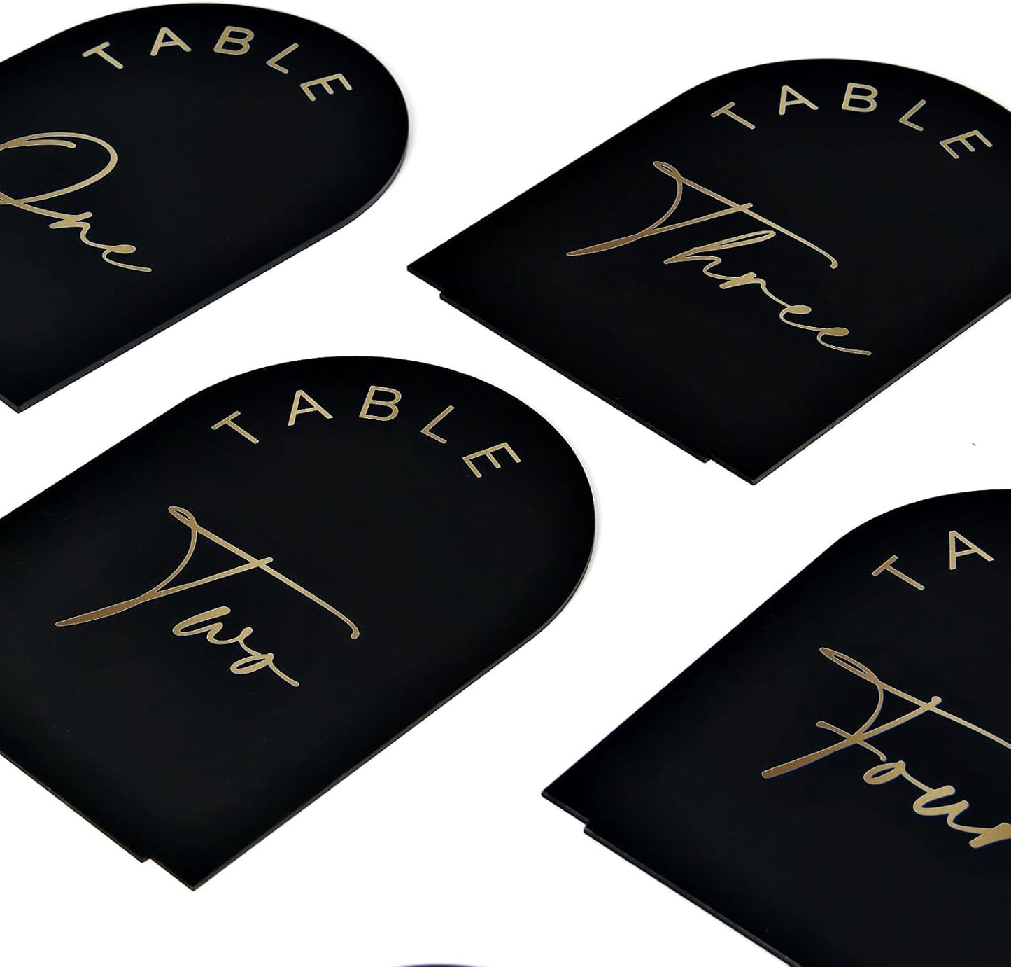Black Arch Wedding Table Numbers 1-30 with Stands, 5x7 Inch Arch Acrylic Sign Black and Gold Lettering, Arch Acrylic Table Numbers for Wedding Reception