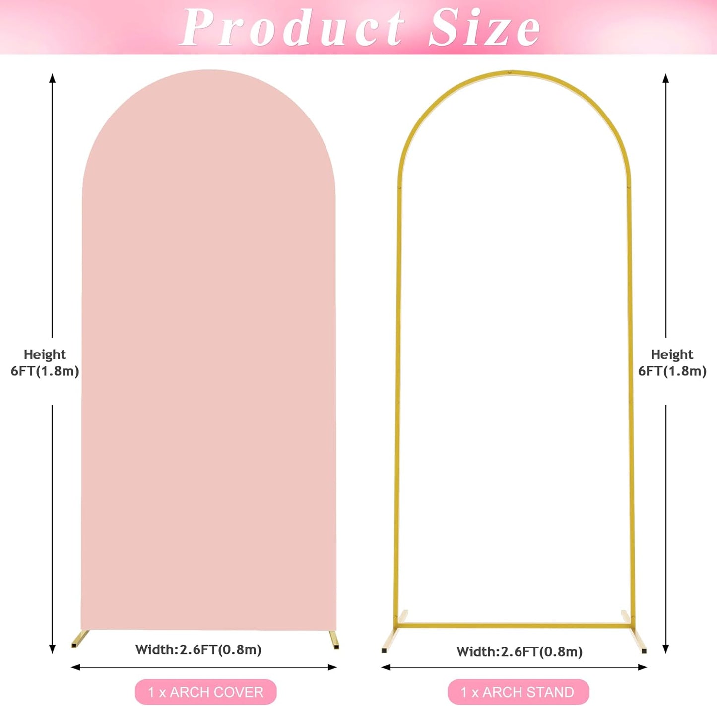 Wokceer 6 FT Wedding Arch Backdrop Stand and Arch Cover, Metal Backdrop Stand with Cover for Birthday Party Wedding Ceremony Bridal Baby Shower Event Decor