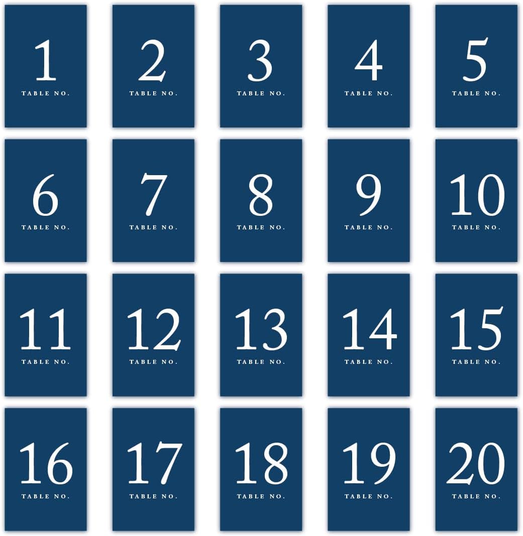 Andaz Press Table Numbers 1-20 On Perforated Paper, Navy Blue, 4X6-Inch Single Sided Sign, 1-Set, Graduation Table Numbers For Wedding Reception Blue Numbers