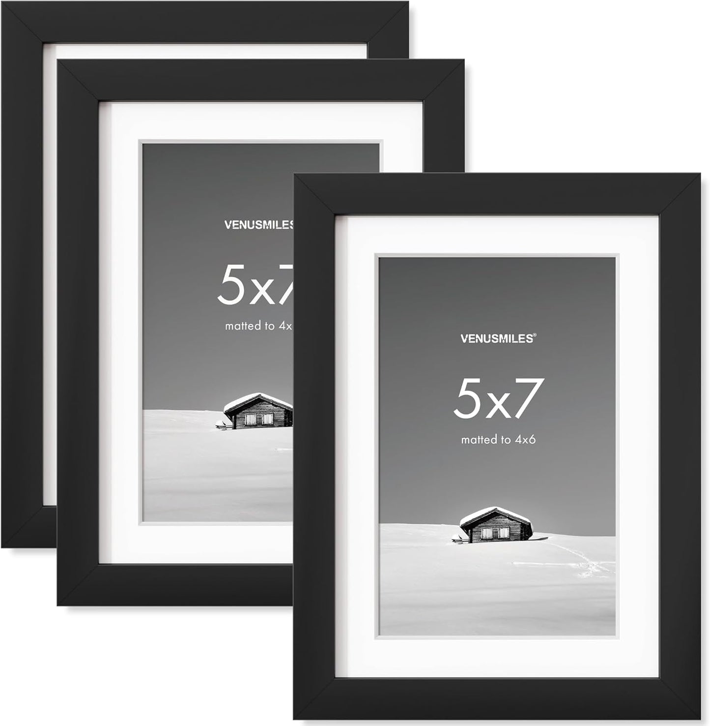 5x7 inch Picture Frame, 5x7 Photo Frames with 4x6 Removable Mat - High Definition Plexiglass - Vertical and Horizontal Display - Wall Hanging Frame - Black, 3 Pack