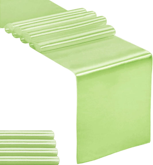 5-Pack Satin Table Runner Light Green 12 x 108 inches Long, Table Runners for Wedding, Birthday Parties, Banquets Decorations（5 Pack, 12x108 Inch, Light Green）