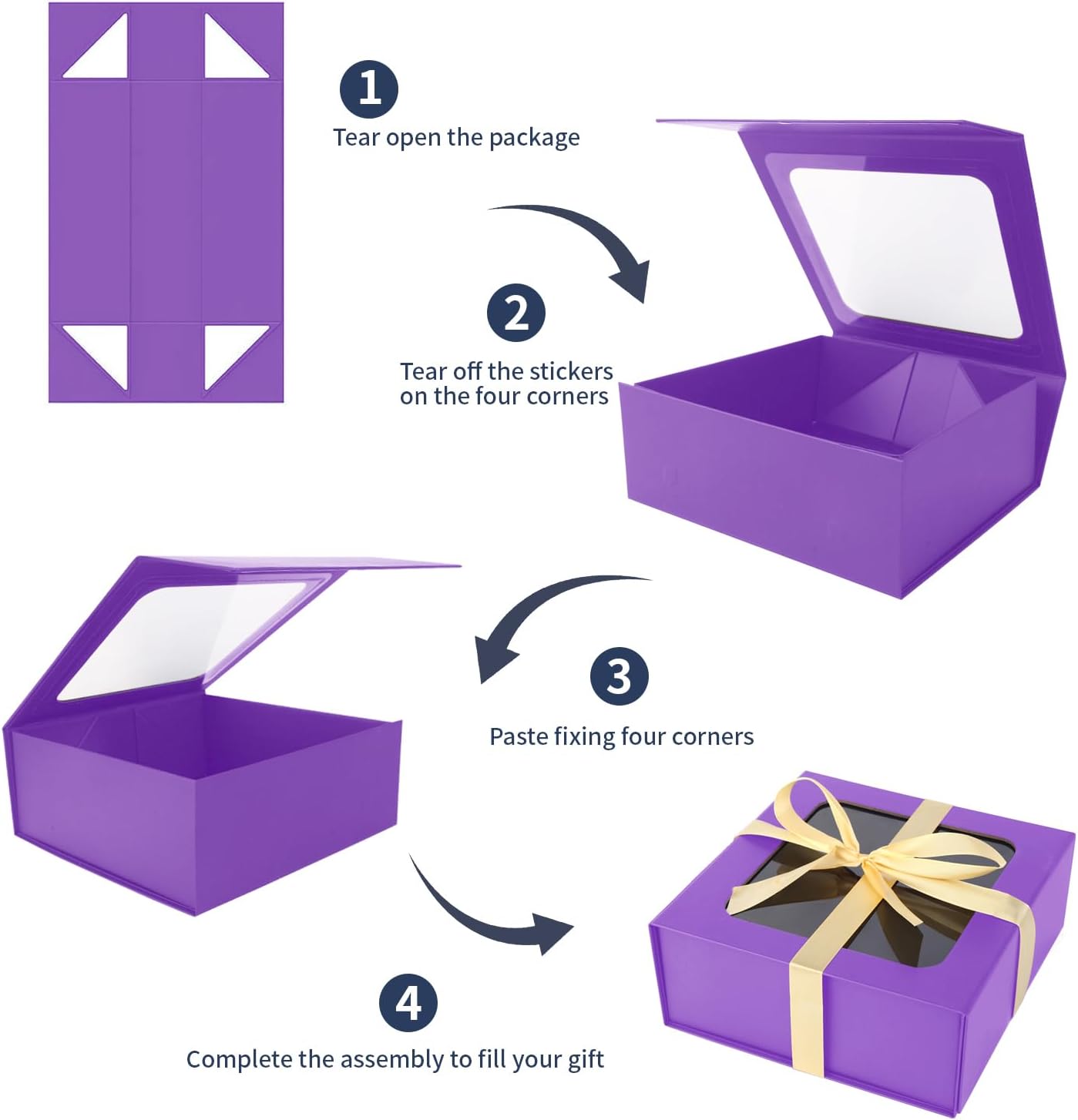 TIACABO Purple Gift Box with Window,7.5"x7.5"x3.1" Bridesmaid Boxe for Gifts Giving,Birthday Gift Boxes with Magnetic,Closure Lid Gifts Boxes for Presents,Cute Box,Luxury for Gift Packaging
