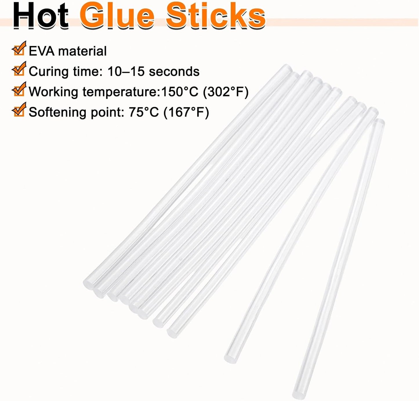 HARFINGTON 10pcs Hot Glue Sticks 0.28" Dia x 10.63" Long EVA Mini Hot Melt Adhesive Glue Stick for Hot Melt Gun Wood Plastic Glass Flowers Fabrics Foam, Clear