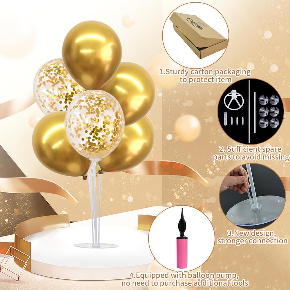 TONIFUL 4 Set Gold Balloon Centerpieces for Table, Balloon Stand Kit for Party Centerpiece Table Decorations, 50th 60th 70 th 80th 90th 100th Birthday Decorations Graduation Decoration 2025 New Years