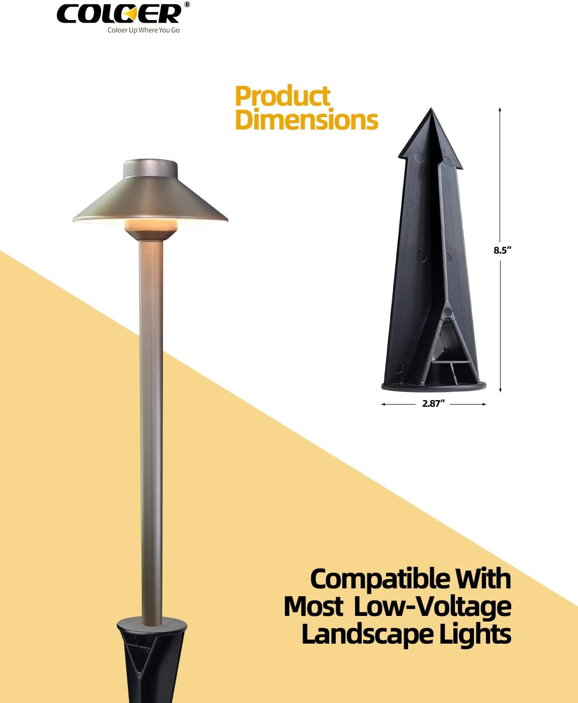 COLOER Large Landscape Lights 8 Inch In-Ground Stake Spikes Replacement 1/2" NPS Thread Without Side Wire Way, Universal Slot Large Ground Stakes Heavy Duty for Outdoor Garden Lights(2 Pack)