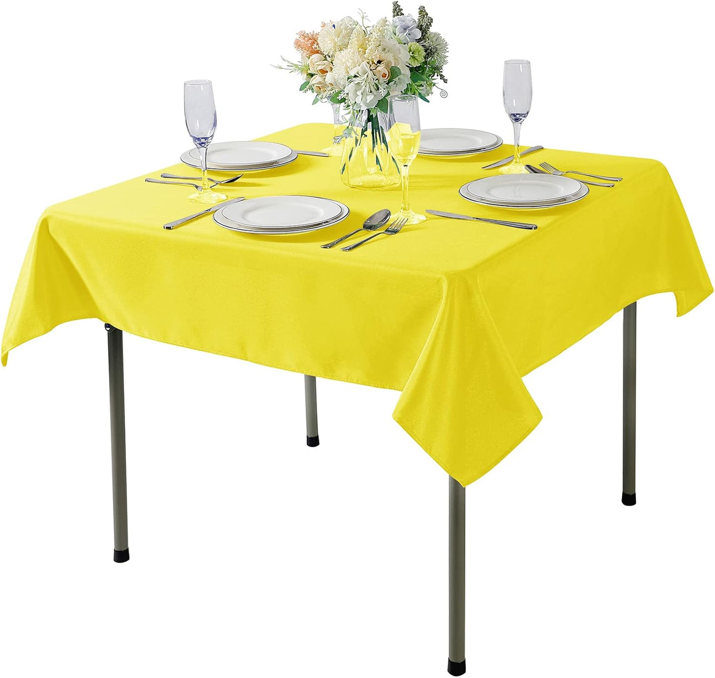 Cupuamon Square Tablecloth 70x70 inch Washable Polyester Fabric Table Cloth for Wedding Party Dining Banquet Decoration（70x70,Yellow）