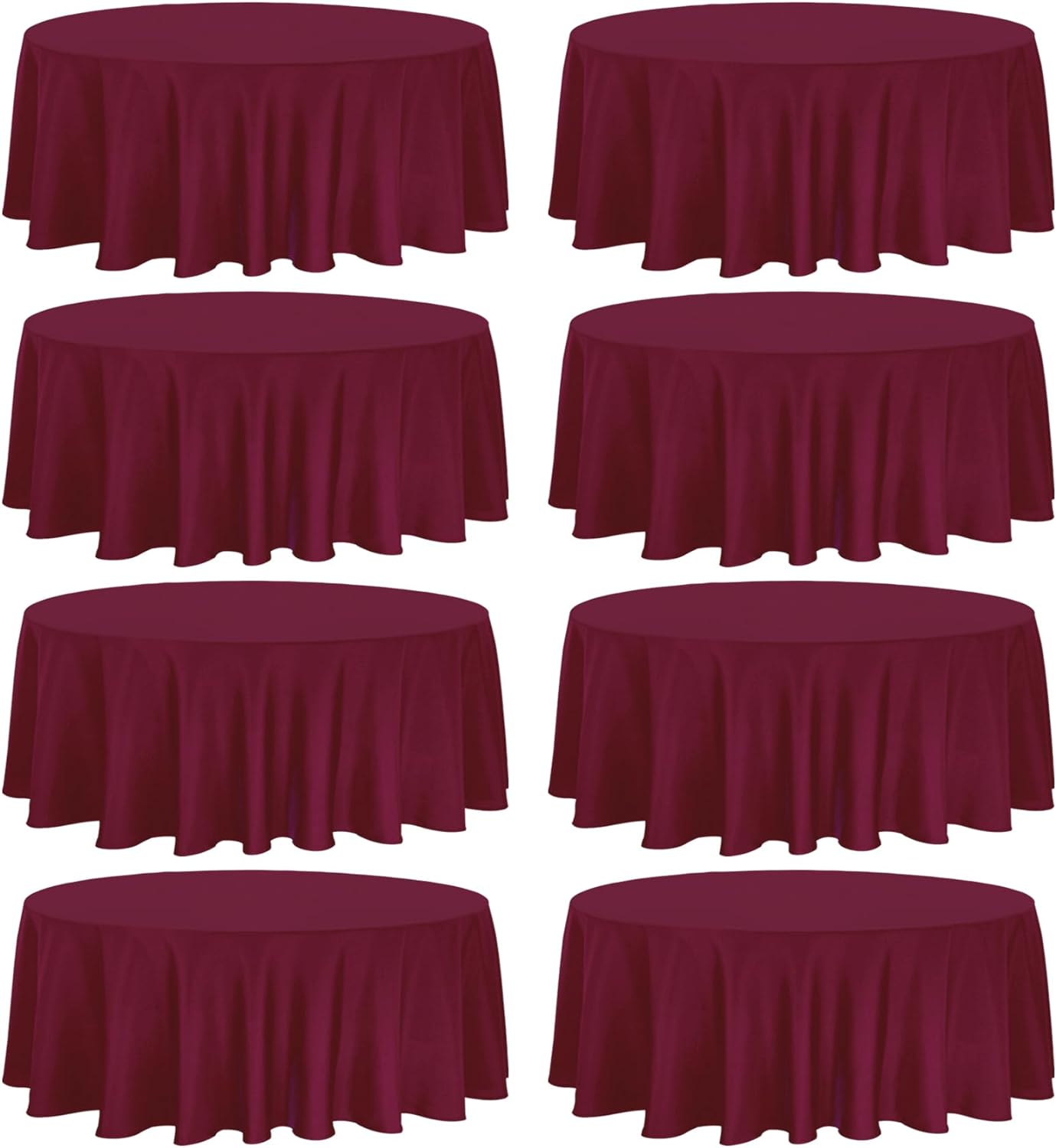8 Pack Premium Round Tablecloth 120 Inch Round Table Covers Bulk Washable Polyester Fabric Round Table Clothes for Wedding Party Reception Banquet Buffet Restaurant (Burgundy, 120 Inch)